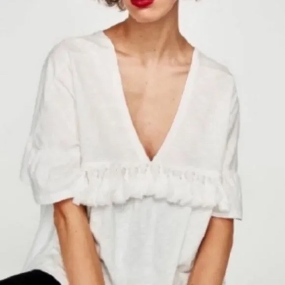 Zara Flutter Sleeve Tassel T-Shirt